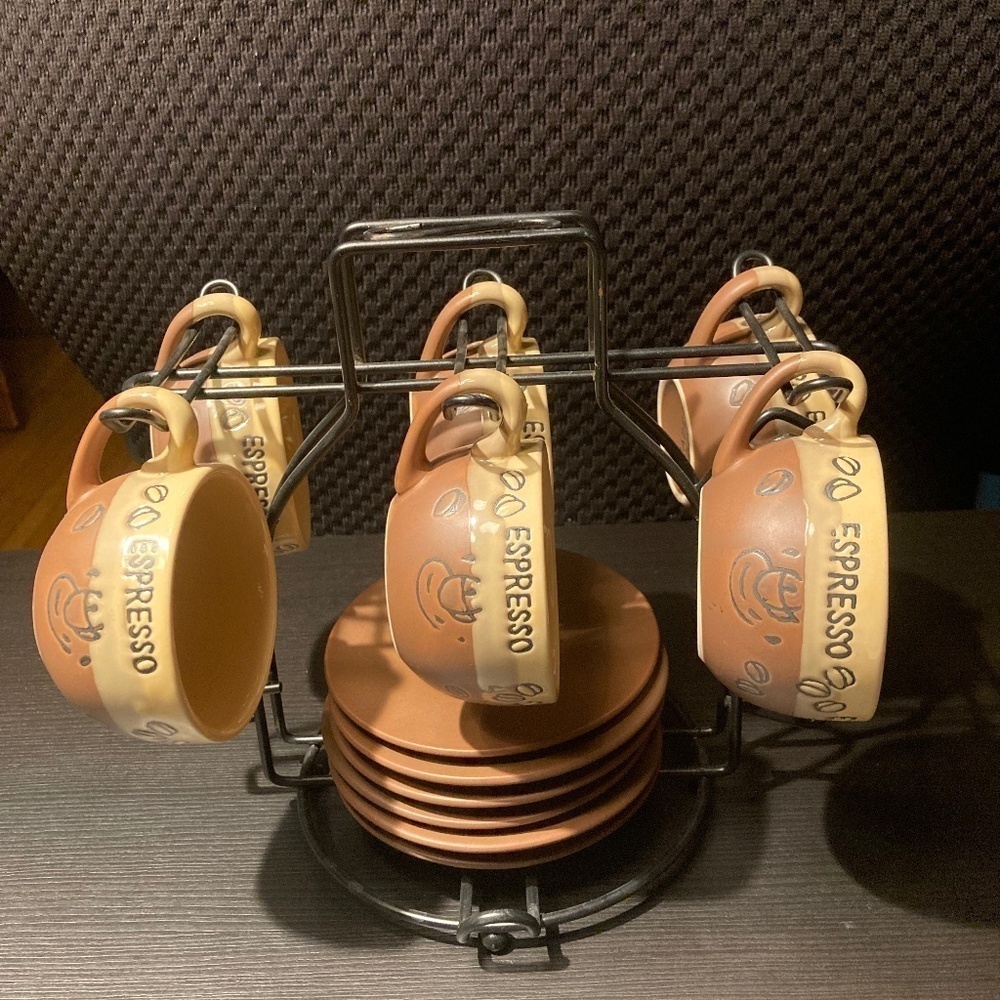 NOT  available ATM-Espresso set of 6 cups /6 plates /bronw/tan.Demitasse